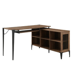 Rustic Oak Onamia L-Shape Desk with Cable Management and Keyboard Tray Manufactured Wood