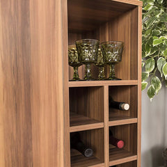 Teak Orion Bar Cabinet Features Two Doors that Open to Reveal a Twelve Class