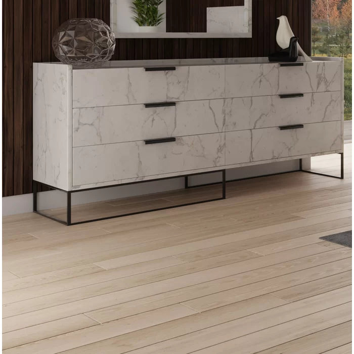 Faux marble finish White Osaze 6 Drawer W Double Dresser with Mirror