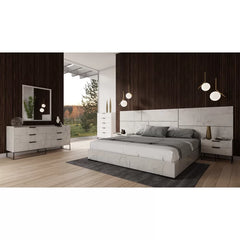 Faux marble finish White Osaze 6 Drawer W Double Dresser with Mirror