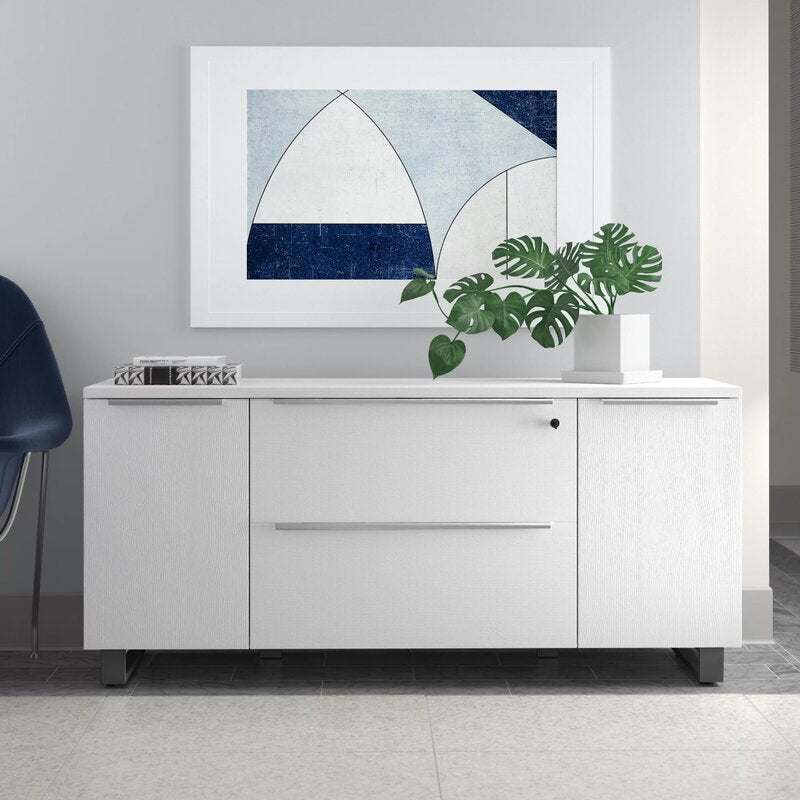 Ose 63'' Wide 2 Drawer Lateral Filing Cabinet White Silver Heavy Duty Construction