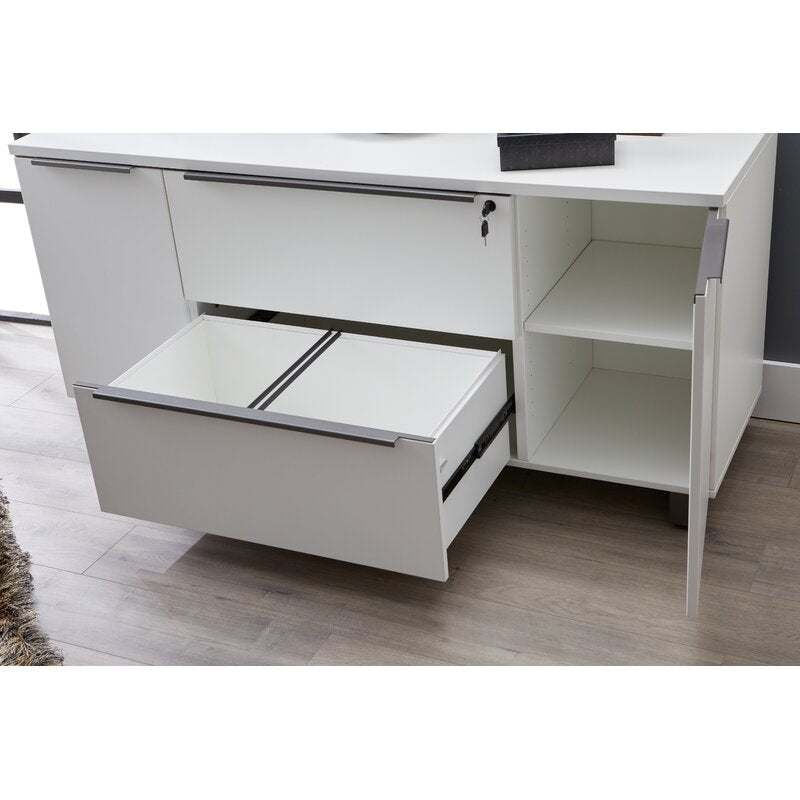 Ose 63'' Wide 2 Drawer Lateral Filing Cabinet White Silver Heavy Duty Construction