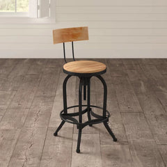 Wooden Seat and Footrest Oswalt Swivel Bar Stool Adjustable Height