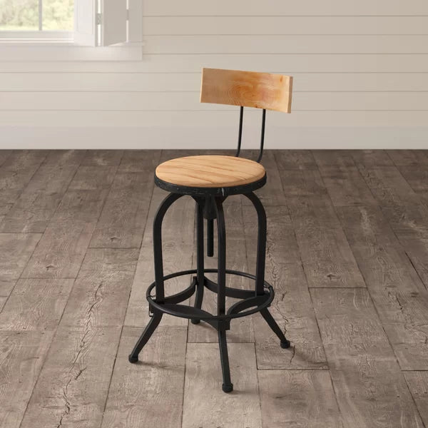 Wooden Seat and Footrest Oswalt Swivel Bar Stool Adjustable Height