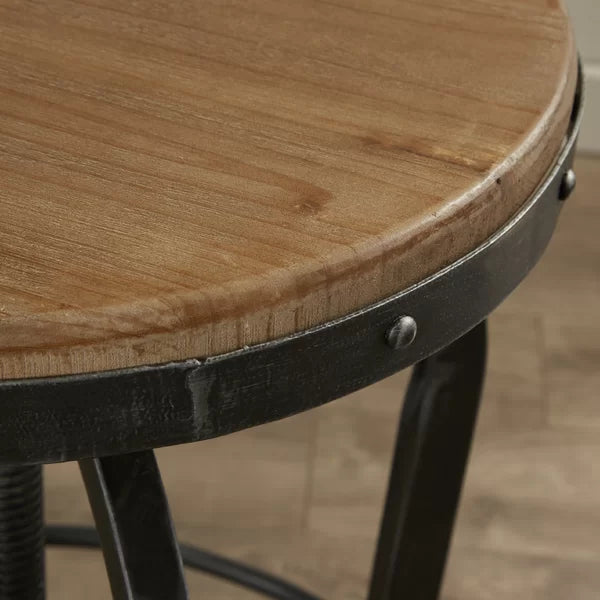 Wooden Seat and Footrest Oswalt Swivel Bar Stool Adjustable Height