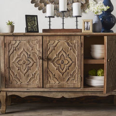 Ottinger 47.24'' Wide Server Carved Floral Cabinet Door Fronts and A Neutral-Toned Finish