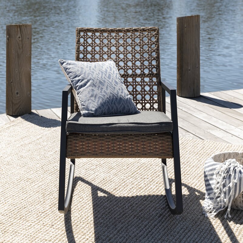 Outdoor Rocking Chair with Cushions Rattan with A Cane Weave Pattern On the Backrest Great in your Backyard Or By The Pool
