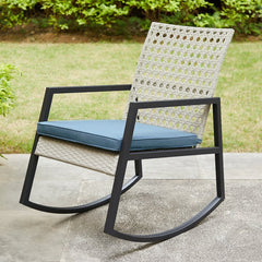 Outdoor Rocking Chair with Cushions Rattan with A Cane Weave Pattern on the Backrest Great in your Backyard Or By The Pool