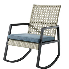 Outdoor Rocking Chair with Cushions Rattan with A Cane Weave Pattern on the Backrest Great in your Backyard Or By The Pool