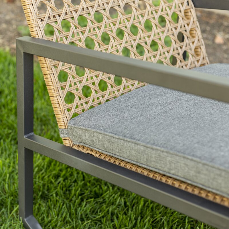 Outdoor Rocking Chair with Cushions Rattan with A Cane Weave Pattern On the Backrest Great in your Backyard Or By The Pool