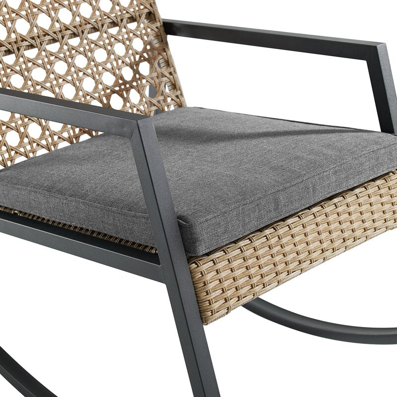 Outdoor Rocking Chair with Cushions Rattan with A Cane Weave Pattern On the Backrest Great in your Backyard Or By The Pool