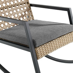 Outdoor Rocking Chair with Cushions Rattan with A Cane Weave Pattern On the Backrest Great in your Backyard Or By The Pool