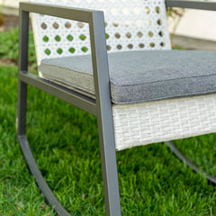 Outdoor Rocking Chair with Cushions Rattan with A Cane Weave Pattern On The Backrest Great in your Backyard Or By The Pool
