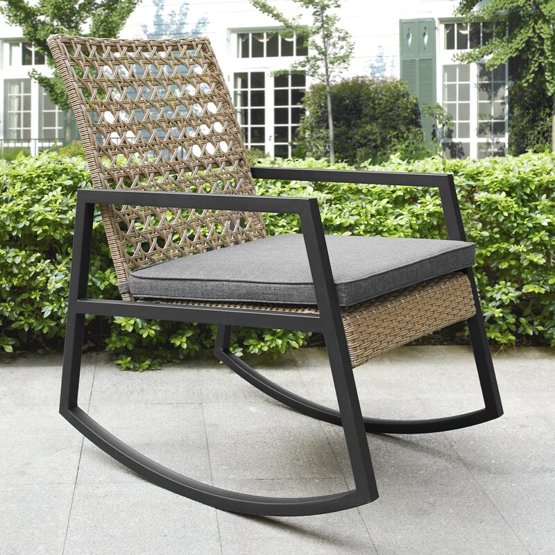Outdoor Rocking Chair with Cushions Rattan with A Cane Weave Pattern On the Backrest Great in your Backyard Or By The Pool