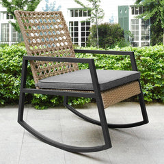 Outdoor Rocking Chair with Cushions Rattan with A Cane Weave Pattern On the Backrest Great in your Backyard Or By The Pool