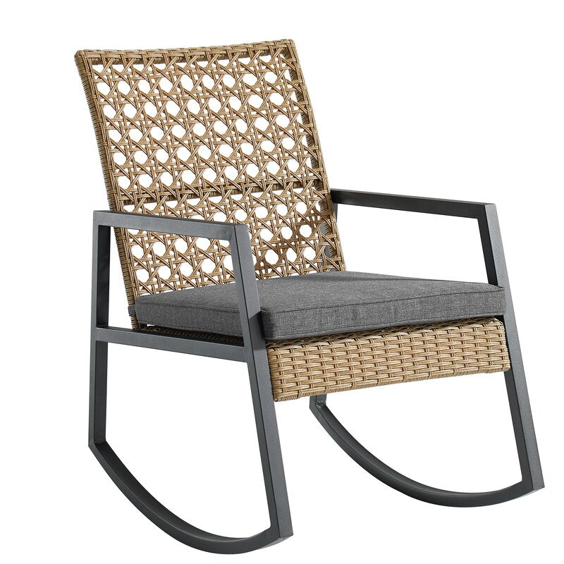 Outdoor Rocking Chair with Cushions Rattan with A Cane Weave Pattern On the Backrest Great in your Backyard Or By The Pool