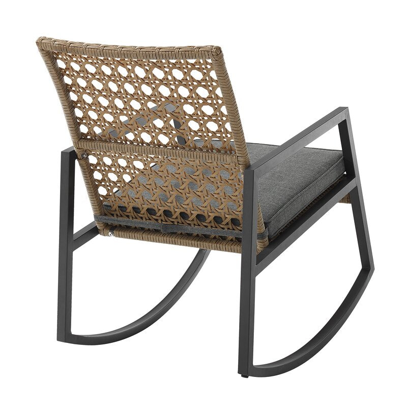 Outdoor Rocking Chair with Cushions Rattan with A Cane Weave Pattern On the Backrest Great in your Backyard Or By The Pool