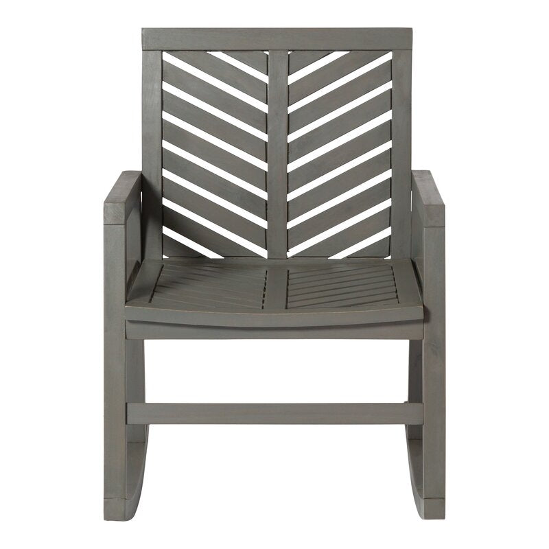 Gray Wash Outdoor Rocking Solid Wood Chair Patio Rocking Chair is Sturdy and Durable Chevron Pattern on the Back