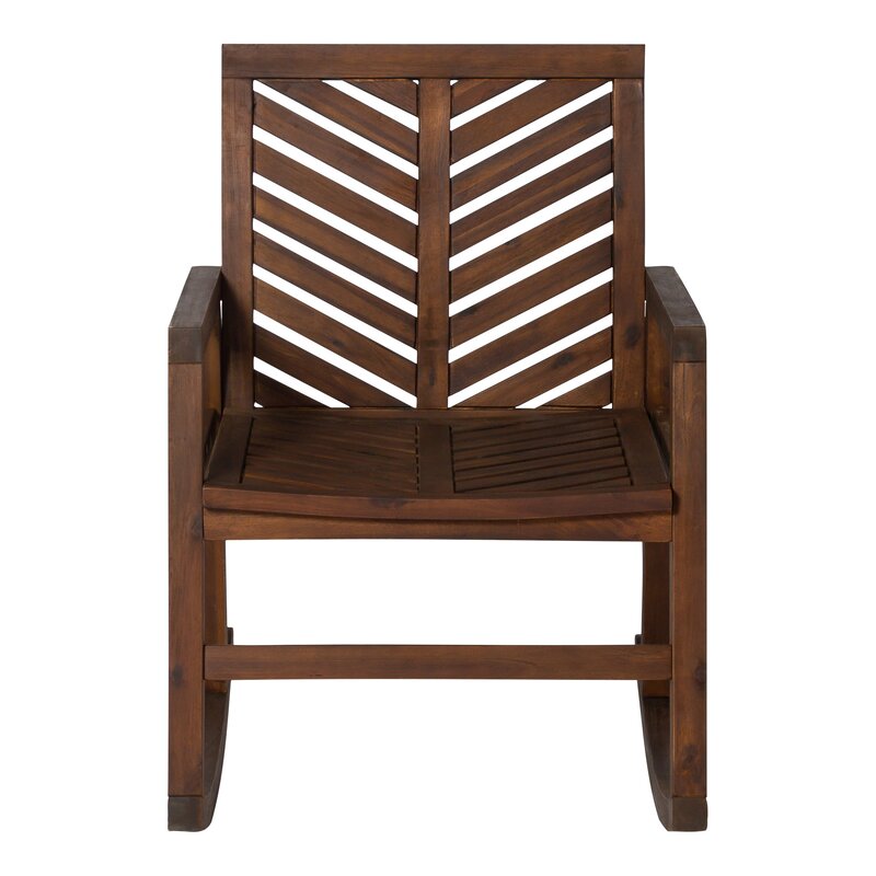 Dark Brown Outdoor Rocking Solid Wood Chair Chevron Pattern on the Back and Seat