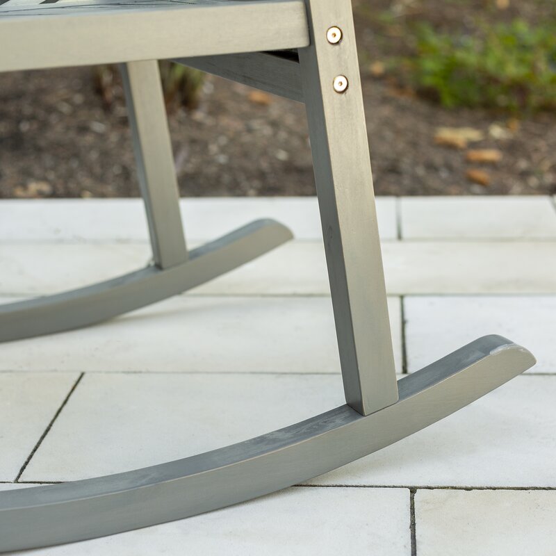 Gray Wash Outdoor Rocking Solid Wood Chair Patio Rocking Chair is Sturdy and Durable Chevron Pattern on the Back