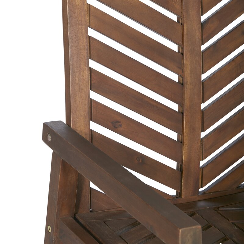 Dark Brown Outdoor Rocking Solid Wood Chair Chevron Pattern on the Back and Seat