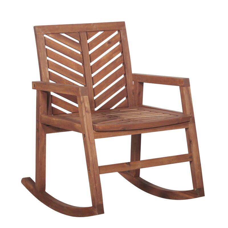 Brown Outdoor Rocking Solid Wood Chair Patio Rocking Chair is Sturdy and Durable While its Chevron Pattern on the Back and Seat
