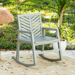 Gray Wash Outdoor Rocking Solid Wood Chair Patio Rocking Chair is Sturdy and Durable Chevron Pattern on the Back