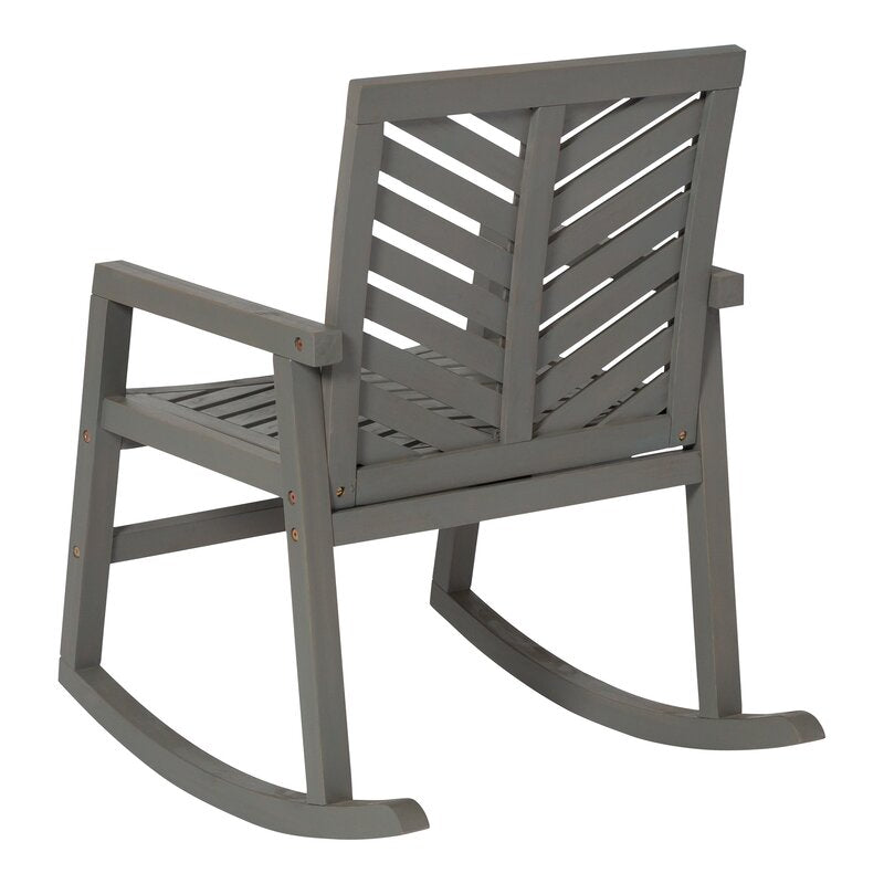 Gray Wash Outdoor Rocking Solid Wood Chair Patio Rocking Chair is Sturdy and Durable Chevron Pattern on the Back