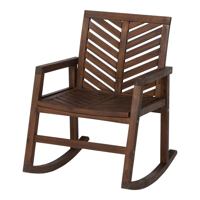 Dark Brown Outdoor Rocking Solid Wood Chair Chevron Pattern on the Back and Seat