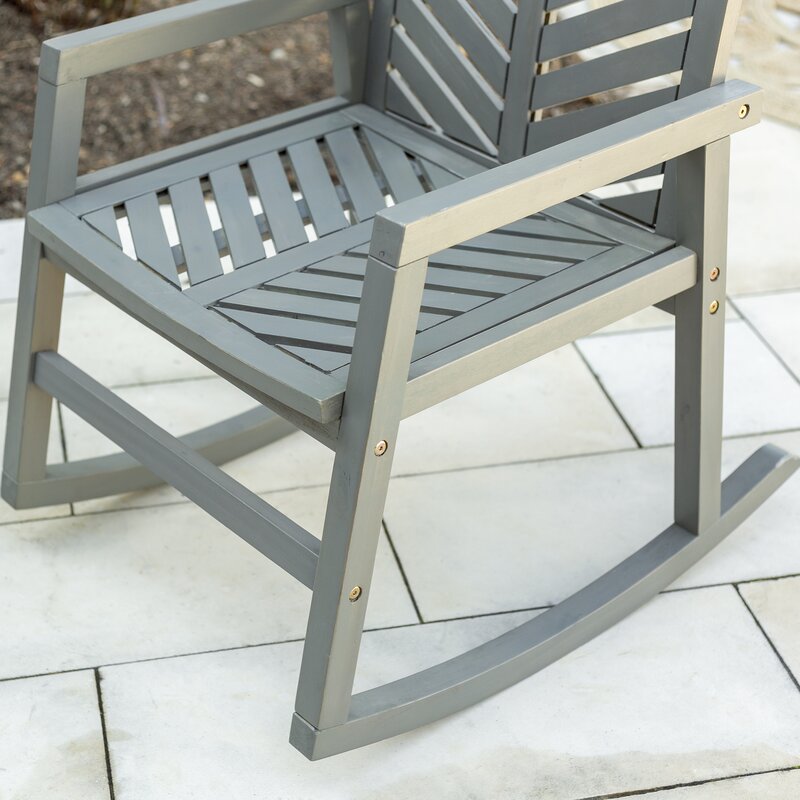 Gray Wash Outdoor Rocking Solid Wood Chair Patio Rocking Chair is Sturdy and Durable Chevron Pattern on the Back