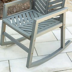 Gray Wash Outdoor Rocking Solid Wood Chair Patio Rocking Chair is Sturdy and Durable Chevron Pattern on the Back