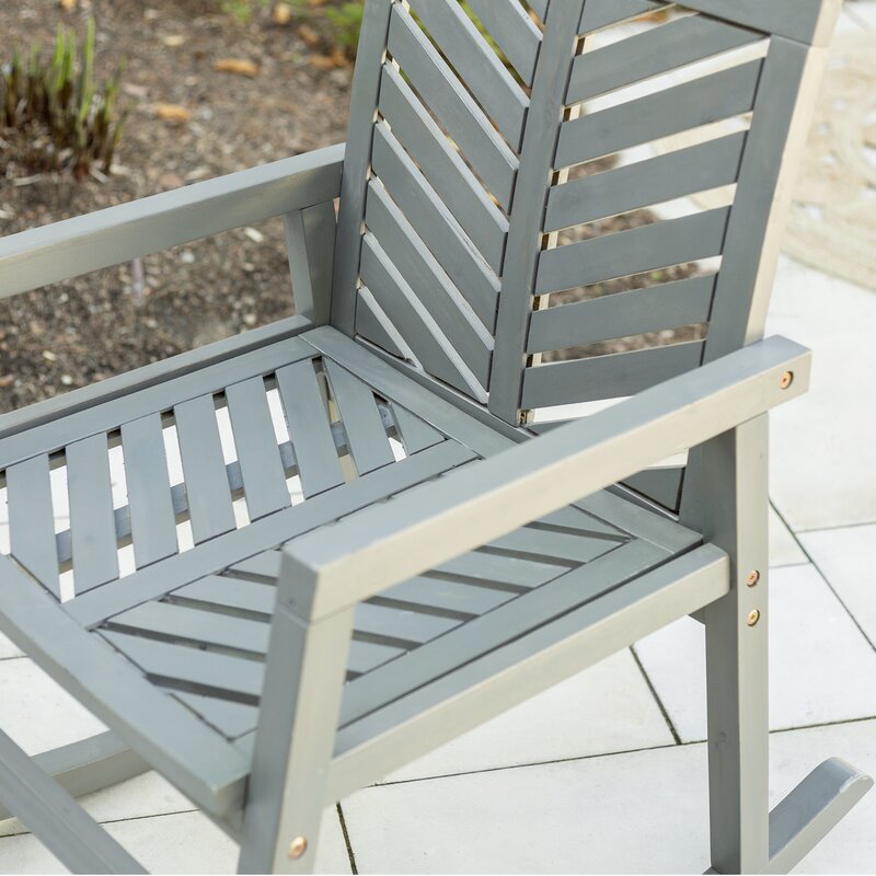 Gray Wash Outdoor Rocking Solid Wood Chair Patio Rocking Chair is Sturdy and Durable Chevron Pattern on the Back