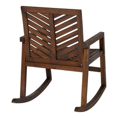Dark Brown Outdoor Rocking Solid Wood Chair Chevron Pattern on the Back and Seat