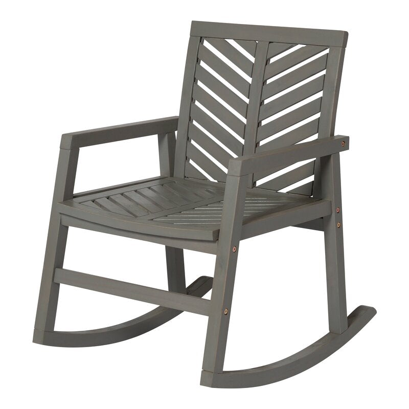 Gray Wash Outdoor Rocking Solid Wood Chair Patio Rocking Chair is Sturdy and Durable Chevron Pattern on the Back