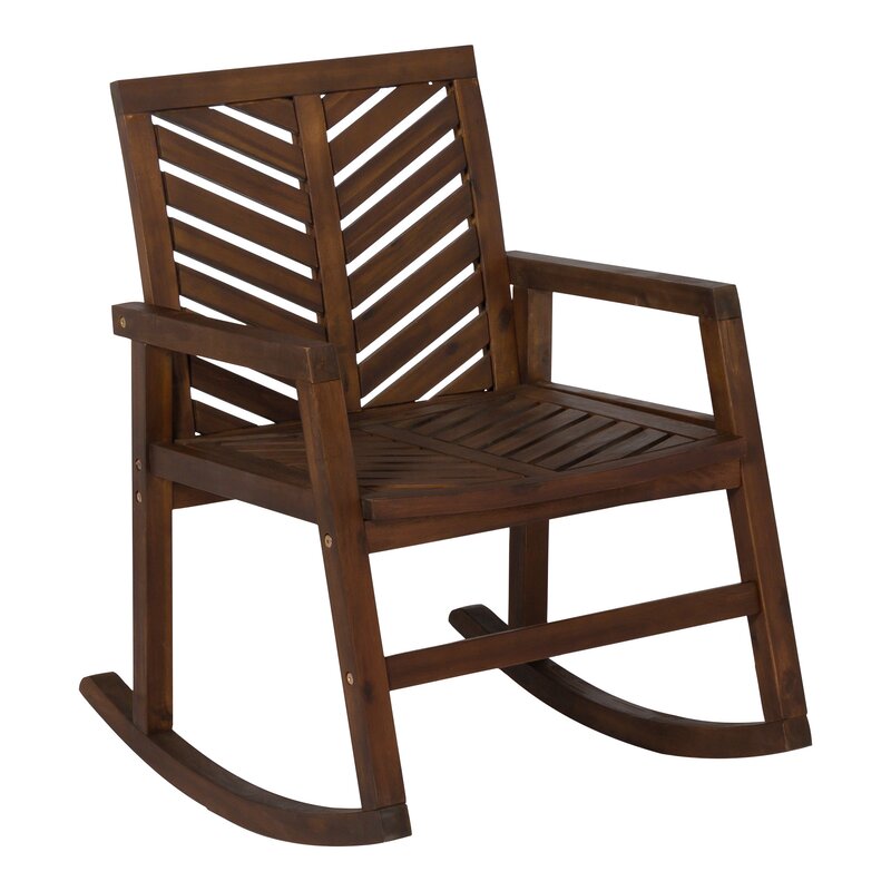 Dark Brown Outdoor Rocking Solid Wood Chair Chevron Pattern on the Back and Seat