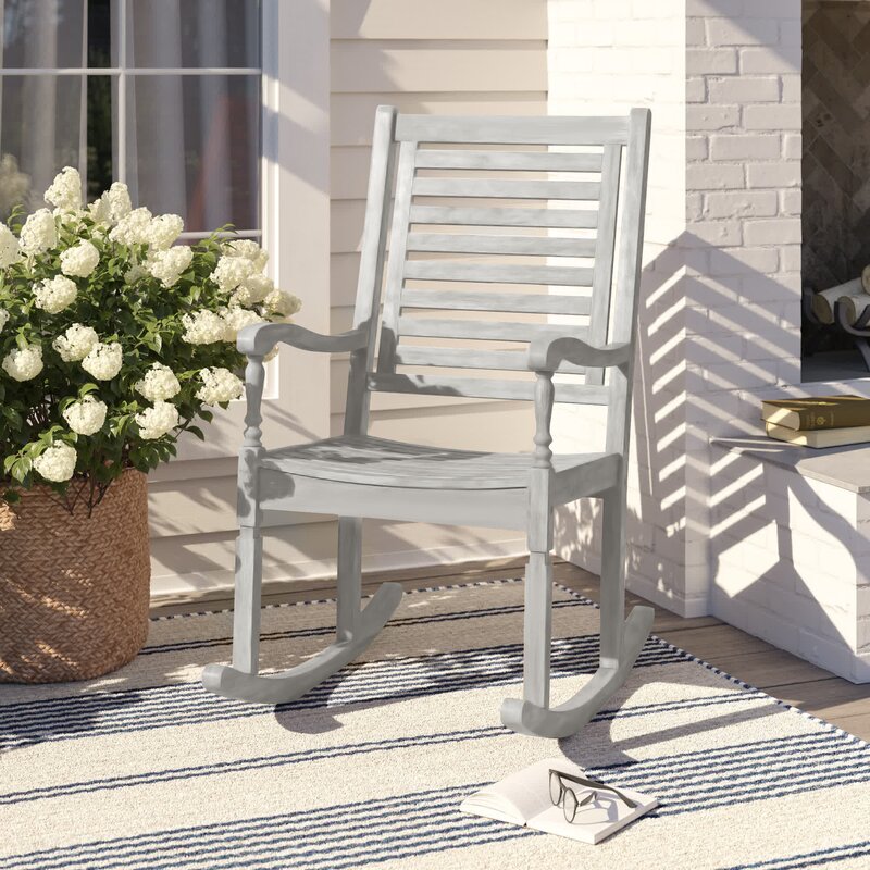 White Outdoor Rocking Solid Wood Chair Perfect for your Patio, Deck, Or Any Outdoor Space To Relax in