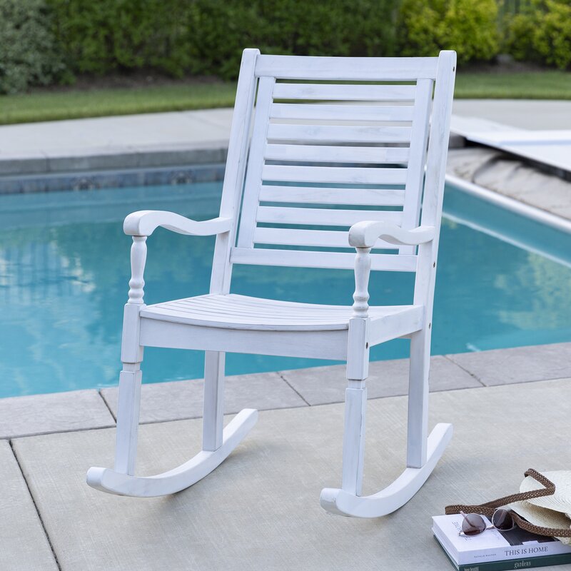 White Outdoor Rocking Solid Wood Chair Perfect for your Patio, Deck, Or Any Outdoor Space To Relax in
