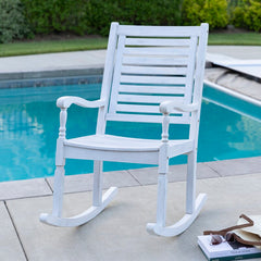 White Outdoor Rocking Solid Wood Chair Perfect for your Patio, Deck, Or Any Outdoor Space To Relax in