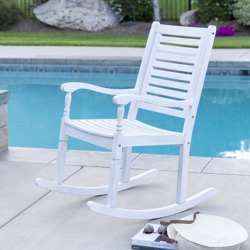 White Outdoor Rocking Solid Wood Chair Perfect for your Patio, Deck, Or Any Outdoor Space To Relax in