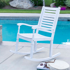 White Outdoor Rocking Solid Wood Chair Perfect for your Patio, Deck, Or Any Outdoor Space To Relax in