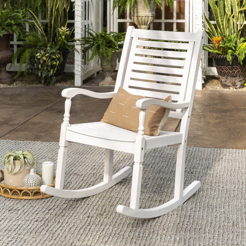 White Outdoor Rocking Solid Wood Chair Perfect for your Patio, Deck, Or Any Outdoor Space To Relax in