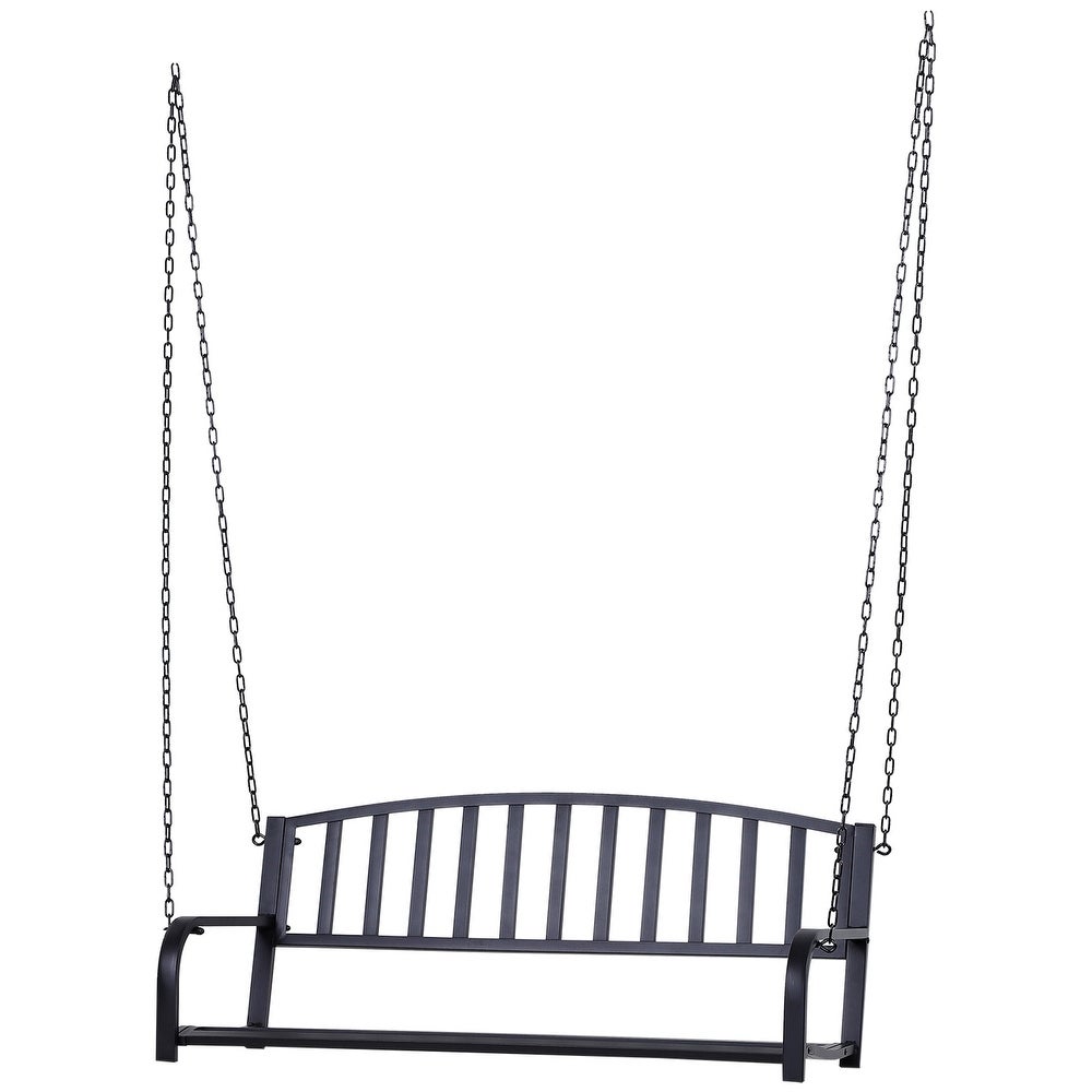 2 Person Front Hanging Porch Swing Bench, Ourdoor Steel Weather Resistant Swing with Chains, 50''L Durable Solid Steel Supports up to 500 lbs