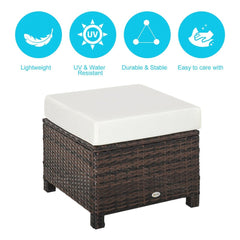 Modern Rectangle Rattan Wicker Ottoman Footrest with Removable Cushion