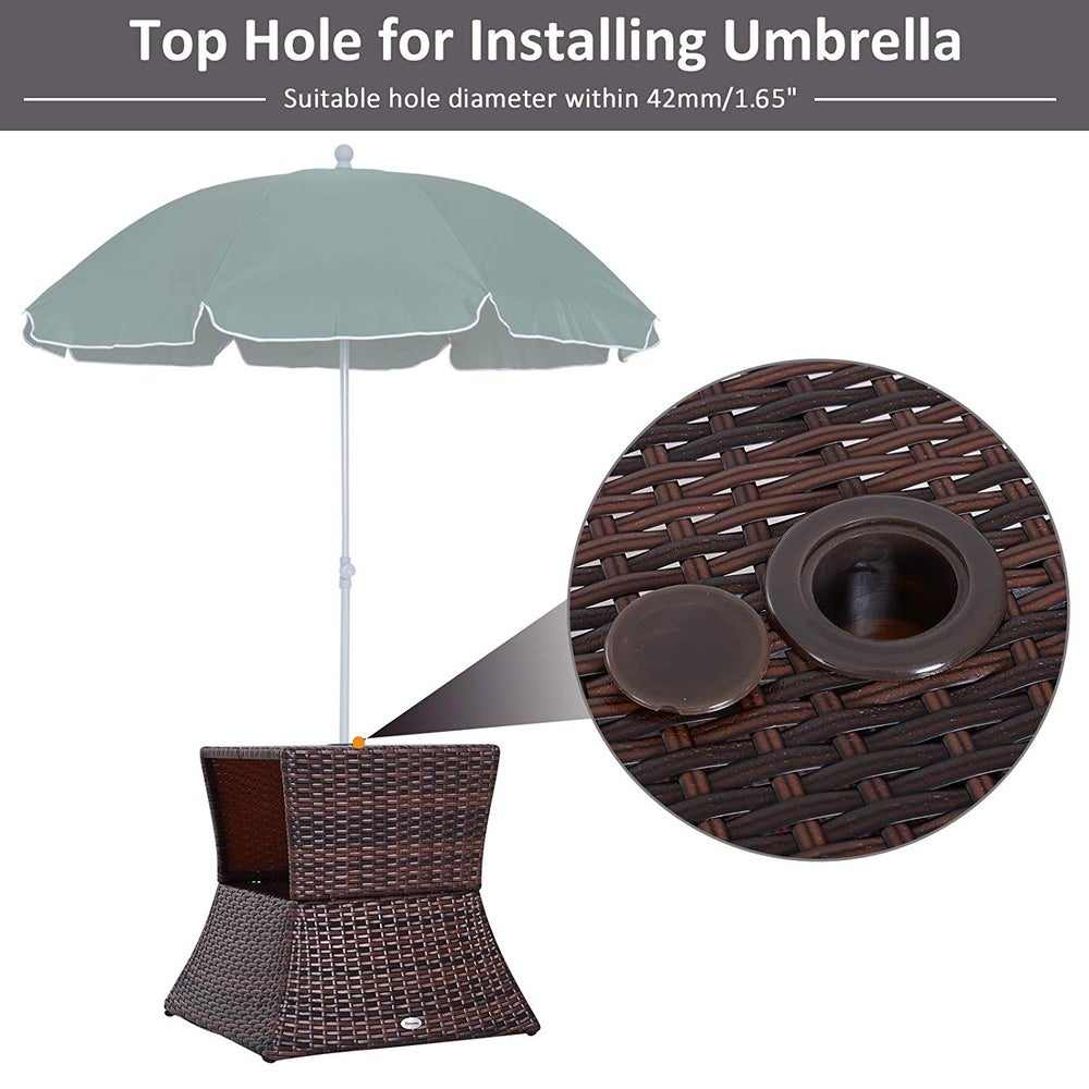 Wicker Rattan Outdoor Patio Side Table with Umbrella Hole - Perfect for your Patio, Poolside