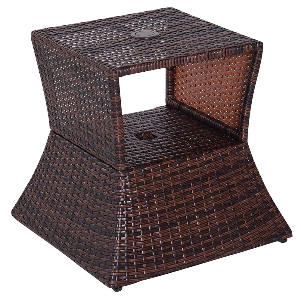 Wicker Rattan Outdoor Patio Side Table with Umbrella Hole - Perfect for your Patio, Poolside