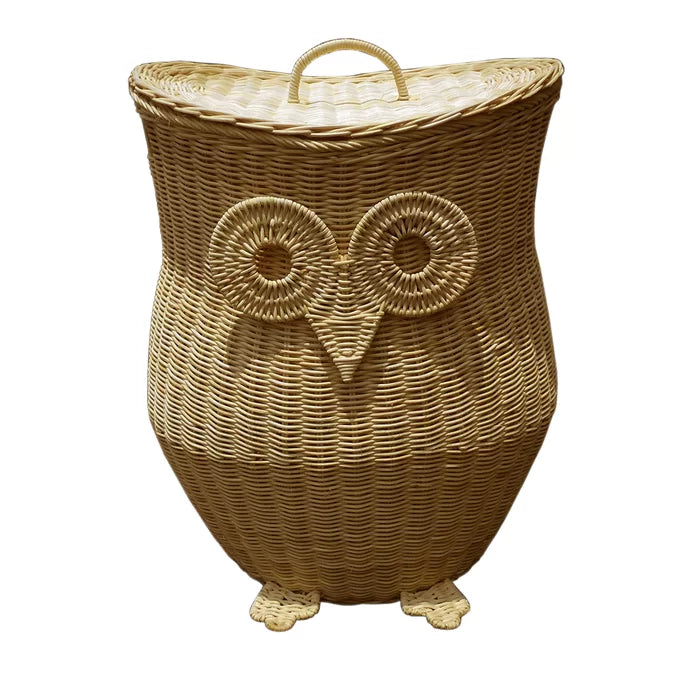 Self Stand Owl Laundry Hamper wicker Rattan Removable Liner Bag