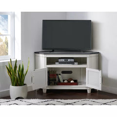 White/Gray Paille Corner TV Stand for TVs up to 55" Solid Engineered Wood with Cable Management