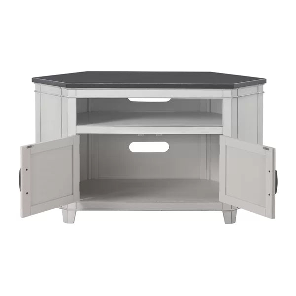 White/Gray Paille Corner TV Stand for TVs up to 55" Solid Engineered Wood with Cable Management