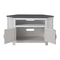 White/Gray Paille Corner TV Stand for TVs up to 55" Solid Engineered Wood with Cable Management