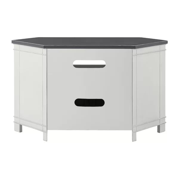 White/Gray Paille Corner TV Stand for TVs up to 55" Solid Engineered Wood with Cable Management
